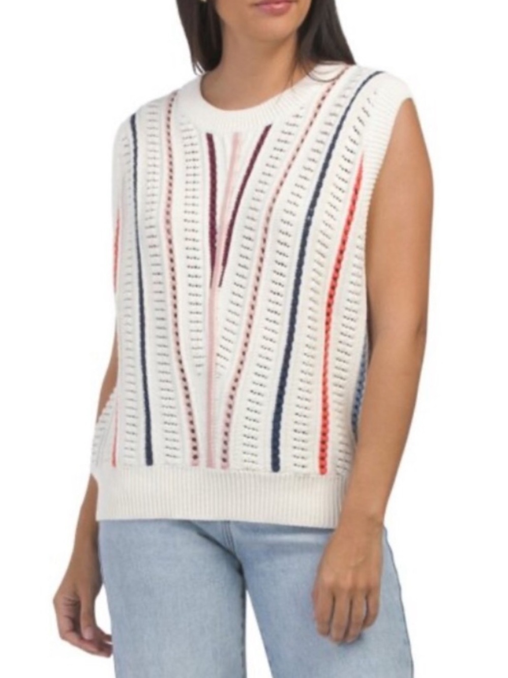Le Lis Cream Knit Sweater Vest Multicolor Striped Sleeveless Cotton Sz S